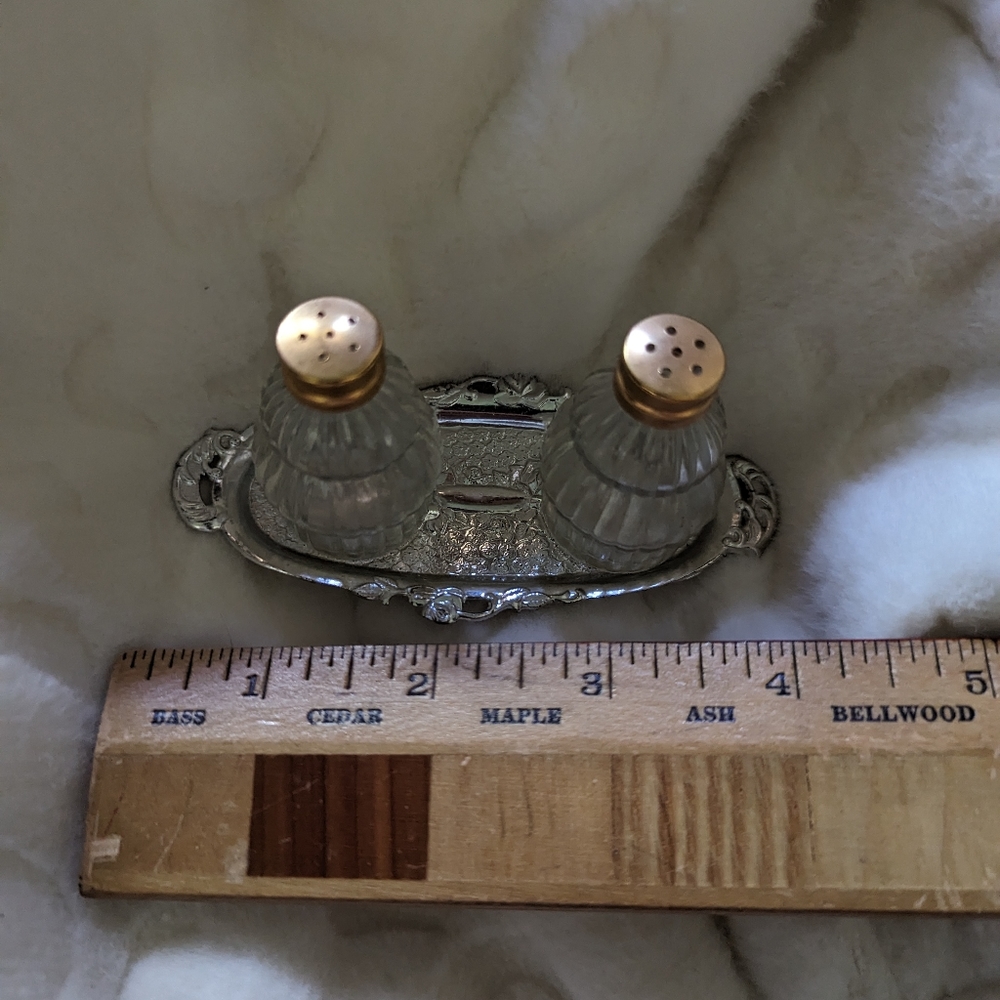 Vintage salt and pepper on tray